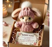 Mini Bunny Hug Cute Easter present, Plush Pocket Hug Rabbit Easter, Minis Rabbits in Box Emotional Support Positive With Lovers and Card (Pink)