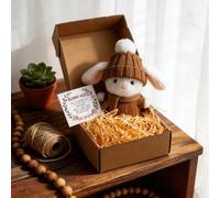 Mini Bunny Hug in a Box, Cute Easter Gift for Kids, Adults, Handmade Emotional Support Rabbit Plush Toy, Little Pocket Hug Keepsake for Anxiety Relief, Friendship & Good Luck (Brown)