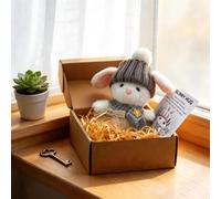 Mini Bunny Hug in a Box, Cute Easter Gift for Kids, Adults, Handmade Emotional Support Rabbit Plush Toy, Little Pocket Hug Keepsake for Anxiety Relief, Friendship & Good Luck (Grey)