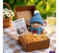 Mini Bunny Hug in a Box, Cute Easter Gift for Kids, Adults, Handmade Emotional Support Rabbit Plush Toy, Little Pocket Hug Keepsake for Anxiety Relief, Friendship & Good Luck (Blue)