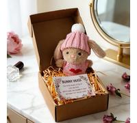Mini Bunny Hug in a Box, Cute Easter Gift for Kids, Adults, Handmade Emotional Support Rabbit Plush Toy, Little Pocket Hug Keepsake for Anxiety Relief, Friendship & Good Luck (Pink)