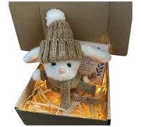 Mini Bunny Hug in a Box, Mini Bunny Hug Cute Easter Gift, Cute Easter Rabbit Doll with LED Light, Lovely Crochet Bunny Ornament, Warm Hugging Rabbit Decor for Home(Khaki, 18 * 10cm)