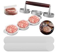 Mini Burger Press Non-Stick Hamburger Press Small Meat Patty Maker with 200 or 300 Paper Round Shape Presses Patty Maker for Mini Hamburger Barbecue Picnic Camping(3 Slot)