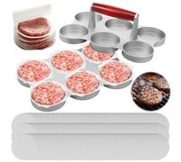 Mini Burger Press Non-Stick Hamburger Press Small Meat Patty Maker with 200 or 300 Paper Round Shape Presses Patty Maker for Mini Hamburger Barbecue Picnic Camping(6 Slot)