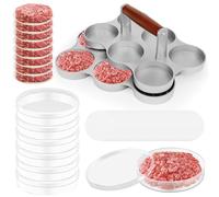 Mini Burger Press Non Stick Press Patty Maker 6 Slots Meat Sausage Press with 200 Patty Papers and 6 Storage Containers for Small Burger Barbecue Picnic Camping