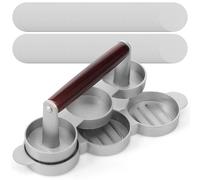 Mini Burger Press Small Meat Patty Maker with 200 or 300 Paper Round Shape Press Patty Maker for Mini Hamburger Barbecue Picnic Camping Three or Six 2.64 inch Mold (3 or 6 Slot)(silver-1-3 Cells)