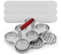 Mini Burger Press Small Meat Patty Maker with 200 or 300 Paper Round Shape Press Patty Maker for Mini Hamburger Barbecue Picnic Camping Three or Six 2.64 inch Mold (3 or 6 Slot)(silver-1-6 Grid)