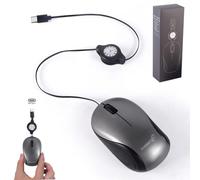 Mini Cable Mouse with Retractable USB C Cable 70 cm, 1000D-PI Optical Computer Mouse, Type C Ambidextrous Usable Small Mouse with Wired Portable Travel Quiet for PC, Gaming, Desktop, Laptop, Mac