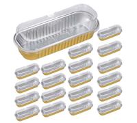 Mini Cake Pan - 200ml Aluminum Baking Cups Set Lightweight Square Baking Trays, 20 Pieces with Lids Non-Stick Coating, Easy to Carry Bakeware, Practical Baking Cups for Home