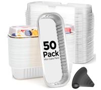 Mini Cake Pans 50 Packs with Lids and Spoons,Rectangle Aluminum Foil Loaf Baking Pans Tins Containers,Cupcake Containers Wrappers Cheesecake Creme Brulee Ramekins-6.8 Oz (Silver, 50 Packs)