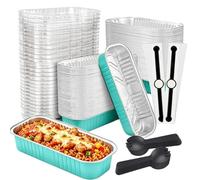 Mini Cake Pans with Lids, 50 Pcs 6.8 Oz Aluminum Foil Baking Cups | 50 Sets with Clear Lids and Spoons, 6.6 x 2.5 in Loaf Pans for Parties, Weddings, Birthdays, and Baking Sales