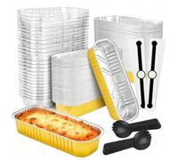 Mini Cake Pans with Lids, 50 Pcs 6.8 Oz Aluminum Foil Baking Cups | 50 Sets with Clear Lids and Spoons, 6.6 x 2.5 in Loaf Pans for Parties, Weddings, Birthdays, and Baking Sales