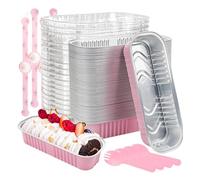 Mini Cake Pans with Lids, 50 Pcs 6.8 Oz Aluminum Foil Baking Cups | 50 Sets with Clear Lids and Spoons, 6.6 x 2.5 in Loaf Pans for Parties, Weddings, Birthdays, and Baking Sales