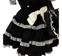 Mini Cake Skirt for Women Teens Cute Short Skirt Lolita Sweet Tiered Ruffle Skirts with Belt Elastic Waist A-line Suspender Gothic Style Black