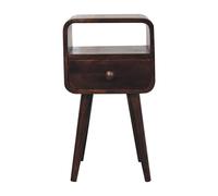 Mini California Walnut Curved Bedside with Open Slot Bedside Table