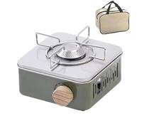 Mini Camping Gas Stove, Portable Butane Stove Easy to Use Caravan Outdoor Cooker with Carrying Bag, for Camp, Picnic, Outdoor Cooking, Indoor Use, Emergency Stove - White green