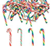 Mini Candy Canes 60PCS Rainbow Mini Candy Cane Christmas Decorations 4 Different Patterns Polymer Clay Fake Candy Cane Xmas Craft Supplies for DIY Phone Case, Miniature Candy Canes, Candy Cane Chris