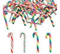 Mini Candy Canes 60PCS Rainbow Mini Candy Cane Christmas Decorations 4 Different Patterns Polymer Clay Fake Cane Xmas Craft Supplies for DIY Phone Case Canes