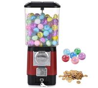 Mini Candy Gumball Vending Machines, Coin Operated Bubble Gum Dispenser Machine, 200 Empty Balls, 100 Stainless Steel Tokens, for Game Stores Toy Capsules Bouncy Balls Candy Red
