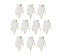 Mini Canvas and Easel Set - 10 Primed Canvases (4x4 Inches) with 3x6 Inches Easel for Wedding Decoration, Name Signs and Children's Painting