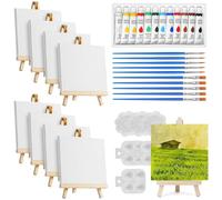 Mini Canvas and Easel Set, 44pcs Painting Set Includes 4x4 in Small Canvas, Wooden Mini Easel, Acrylic Paint, Brushes and Palette, Sip and Paint Kit for Adults, Beginners and Art Party