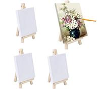 Mini Canvas and Easel Set with Mini Wooden Easel - 4 Pcs Adjustable Mini Artist Easel & 8x8cm Blank Art Canvas Boards for Kids Painting, Craft Decorating, Oil Acrylic Artists