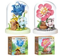 Mini Capybara & Flower Building Set 2PCS Flower Building Set with Cover Botanical Construction Blocks Collection Creative Garden Decor for Home Display Gardenia Tulip