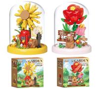 Mini Capybara & Flower Building Set 2PCS Flower Building Set with Cover Botanical Construction Blocks Collection Creative Garden Decor for Home Display Rose Sunflower