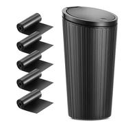 Mini Car Bin, Car Trash Can with Lid, Waterproof Bin for Car with 5 Rolls of Bags, Leakproof Plastic Car Bins for Front of Car, Small Portable Clean Bin, for Car Home Office (Black)