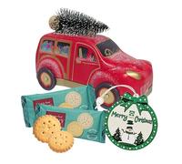 Mini Car Shortbread Biscuit Tin - Classic Red Car with Tree Filled with Scottish Shortbread Biscuits 50g & Topline Tree Ornament. Great Christmas Gifts for Stocking Fillers or Secret Santa Gifts