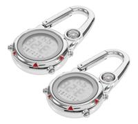 Mini Carabiner Watch Clip 2pcs Stainless Steel for Outdoor Activities | Quartz Time Display, Built-in Compass and Alarm Reminder, Portable Red Set for Adventure Use