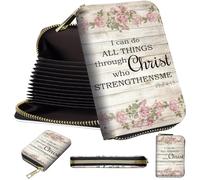 Mini Card Holder Wallet for Women, Small Zipper Credit Card Case with RFID Blocking, Compact PU Leather Accordion Card Organizer for Girls, Cute Pattern Women Wallet Purse, A1, Flower Bible 4-13
