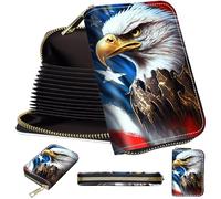 Mini Card Holder Wallet for Women, Small Zipper Credit Card Case with RFID Blocking, Compact PU Leather Accordion Card Organizer for Girls, Cute Pattern Women Wallet Purse, A7, Flag Eagle