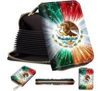 Mini Card Holder Wallet for Women, Small Zipper Credit Card Case with RFID Blocking, Compact PU Leather Accordion Card Organizer for Girls, Cute Pattern Women Wallet Purse, A1, Mexican Flag