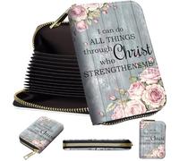 Mini Card Holder Wallet for Women, Small Zipper Credit Card Case with RFID Blocking, Compact PU Leather Accordion Card Organizer for Girls, Cute Pattern Women Wallet Purse, A2, Flower Bible