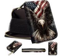 Mini Card Holder Wallet for Women, Small Zipper Credit Card Case with RFID Blocking, Compact PU Leather Accordion Card Organizer for Girls, Cute Pattern Women Wallet Purse, A3, Flying Eagle Flag