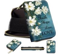 Mini Card Holder Wallet for Women, Small Zipper Credit Card Case with RFID Blocking, Compact PU Leather Accordion Card Organizer for Girls, Cute Pattern Women Wallet Purse, A7, Flower Bible 18-18