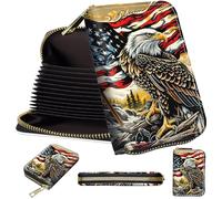 Mini Card Holder Wallet for Women, Small Zipper Credit Card Case with RFID Blocking, Compact PU Leather Accordion Card Organizer for Girls, Cute Pattern Women Wallet Purse, A3, Dead Wood Flag Eagle