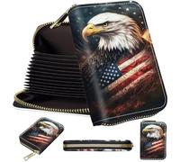 Mini Card Holder Wallet for Women, Small Zipper Credit Card Case with RFID Blocking, Compact PU Leather Accordion Card Organizer for Girls, Cute Pattern Women Wallet Purse, A1, American Flag Eagle