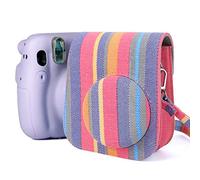 Mini Case Color Stripes Small Camera Bag PU Case for Fujifilm Mini 11 Camera Case with Shoulder Strap and Adjustable Metal Buckle