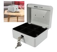Mini Cash Box with Key Lock Portable Petty Layered Partition Coin Banknote Classification Lockable Money Safe Security Tin Box for Household Office Shop(White)