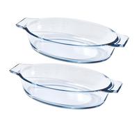 Mini Casserole Dish Oval 2 Pack, 13oz Glass Baking Dish, Banana Split Bowls, Single Serving, Individual Bakeware Baking Pans for Oven Microwave Air Fryer, Clear Prep Bowls