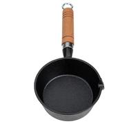 Mini Cast Iron Oil Heating Pan with Wooden Handle Portable Cookware | Pouring Spout, Flat Base, Suitable for Bacon Vegetables, Outdoor Trips, Backpacking Cooking, College Students