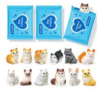 Mini Cat Figurines Blind Bags, 12 Pcs Hand-Painted Resin Cat Breeds, Cute Surprise Mystery Mini Cats Collection for Desk Decor, Fairy Garden, Party Favors & Cake Topper, Cat Lover Gift