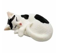 Mini Cat Figurines Sleeping Cat Kitten Animal Sculpture Decoration For Home Office Tabletop Black White
