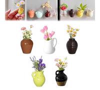 Mini Ceramic Magnets,Pocket 3D Ceramic Flower Vase Cute Plant Vase Fridge Magnets Kitchen,Kitchen Locker Office Decoration (5pcs#4)