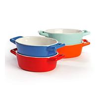 Mini Ceramic Oven Dishes - Set of 4 | Oval Baking Dish | Oven To Table Baking Dishes | Red, Blue, Green & Orange Colours | Lasagne, Pie and Casserole Pot | M&W