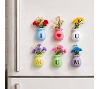 Mini Ceramic Vase Fridge Magnets Set of 6, Magnetic Cute Flower Bud Vases | Magnetic Backing, Glossy Ceramic Finish,Multi-scene Use, I Love You Mum Letter Design, Mother’s Day Gift Decor