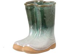 Mini Ceramic Wellington Boot Plant Pot Green & Cream Stoneware Planter 13Cm By Heaven Sends