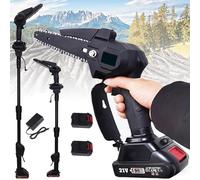 Mini Chainsaw, 2-in-1 Pole Saw, 6 inch Cordless Chainsaw, 550W 21V Electric Chainsaw, Light-Weight Handheld Garden Chainsaw with 2 Batteries,1.8m Long Reach Telescopic Pole Black